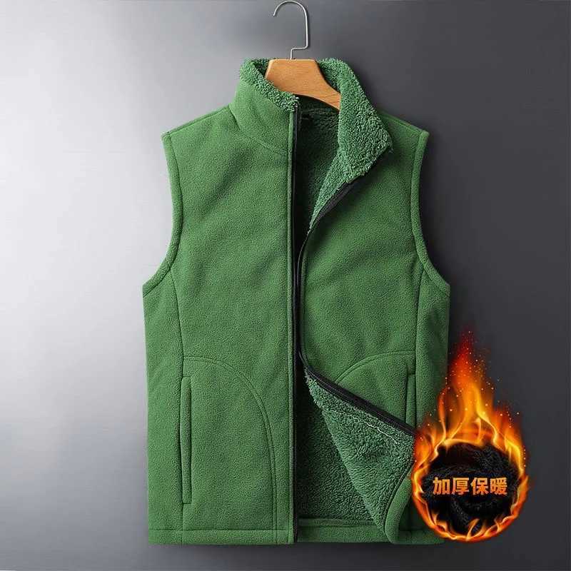 2024 Autumn and Winter New Fashion Solid Color Plus Fleece Thickened Thermal Vest Mens Casual Loose Comfortable Large Size CoatXJ241221
