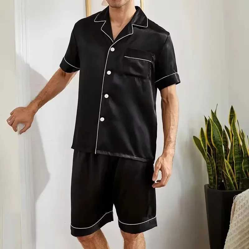 Mens pajama set suitable for summer short sleeved pocket button down shirts and shorts large-sized casual suit set pajamas W241221