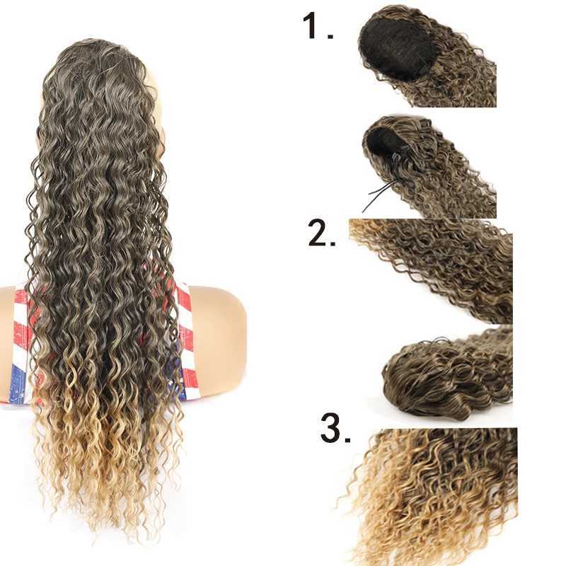 H STAR 22Inch Long Synthetic Kinky Curly Drawstring Ponytail Wrap Ponytails Clip In Hair Extensions for WomenXJ241221