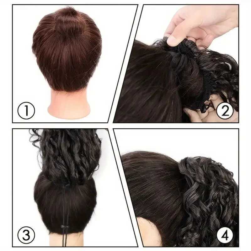 Synthetic 18Inch Long Kinky Curly Ponytail Drawstring Clip in Hair Extension Puff Afro Black Brown Hairpiece for WomenXJ241221