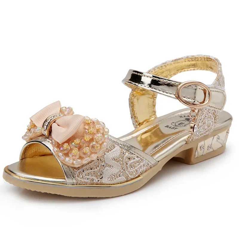 Sneakers Girls princess shoes summer childrens high heels open toe party childrens sandals anti slip childrens tight sequined beach shoes H241221