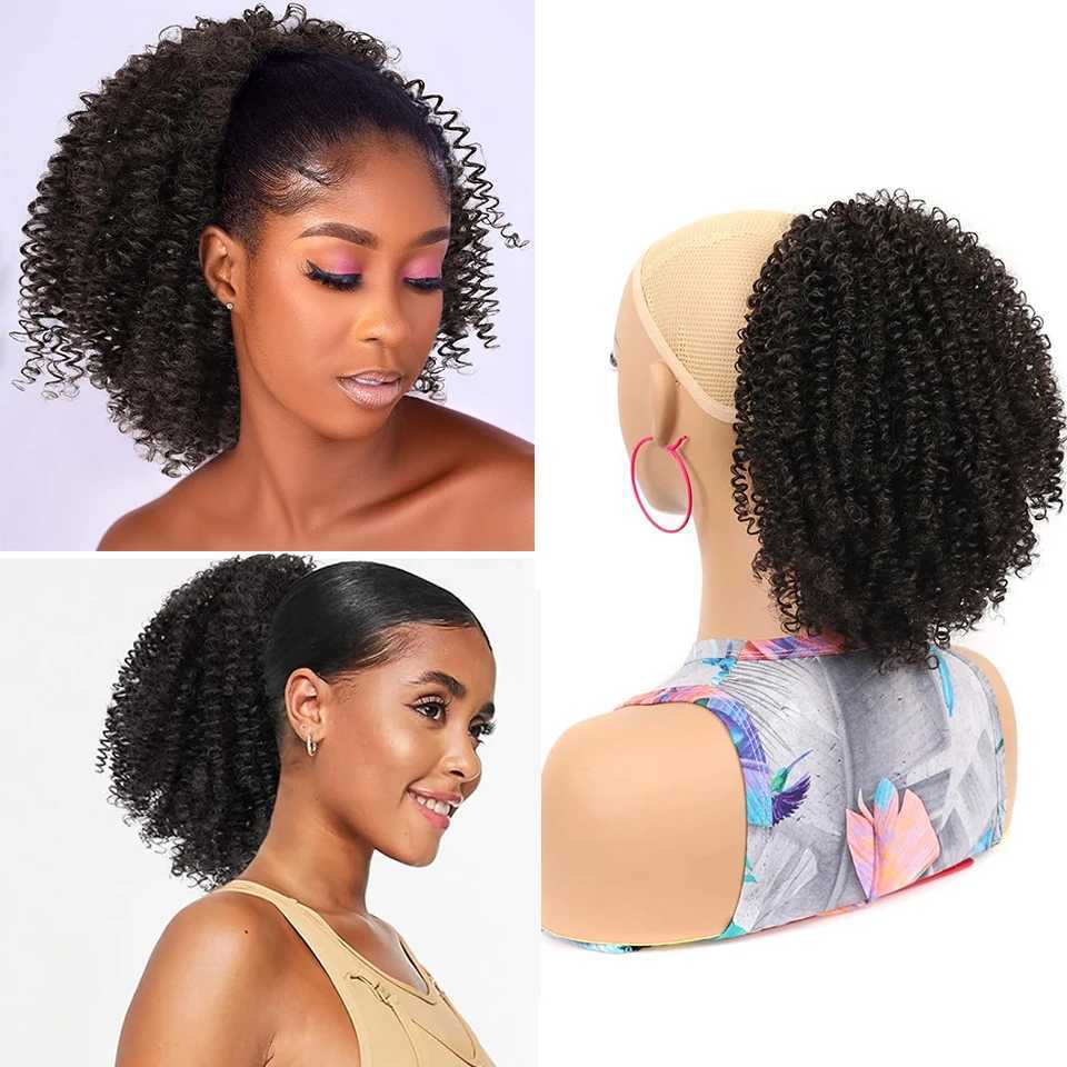 Synthetic Hair Drawstring Ponytail Extension Bohemian Short Afro Kinky Curly Ponytail Hairpiece for Women Protective StyleXJ241221