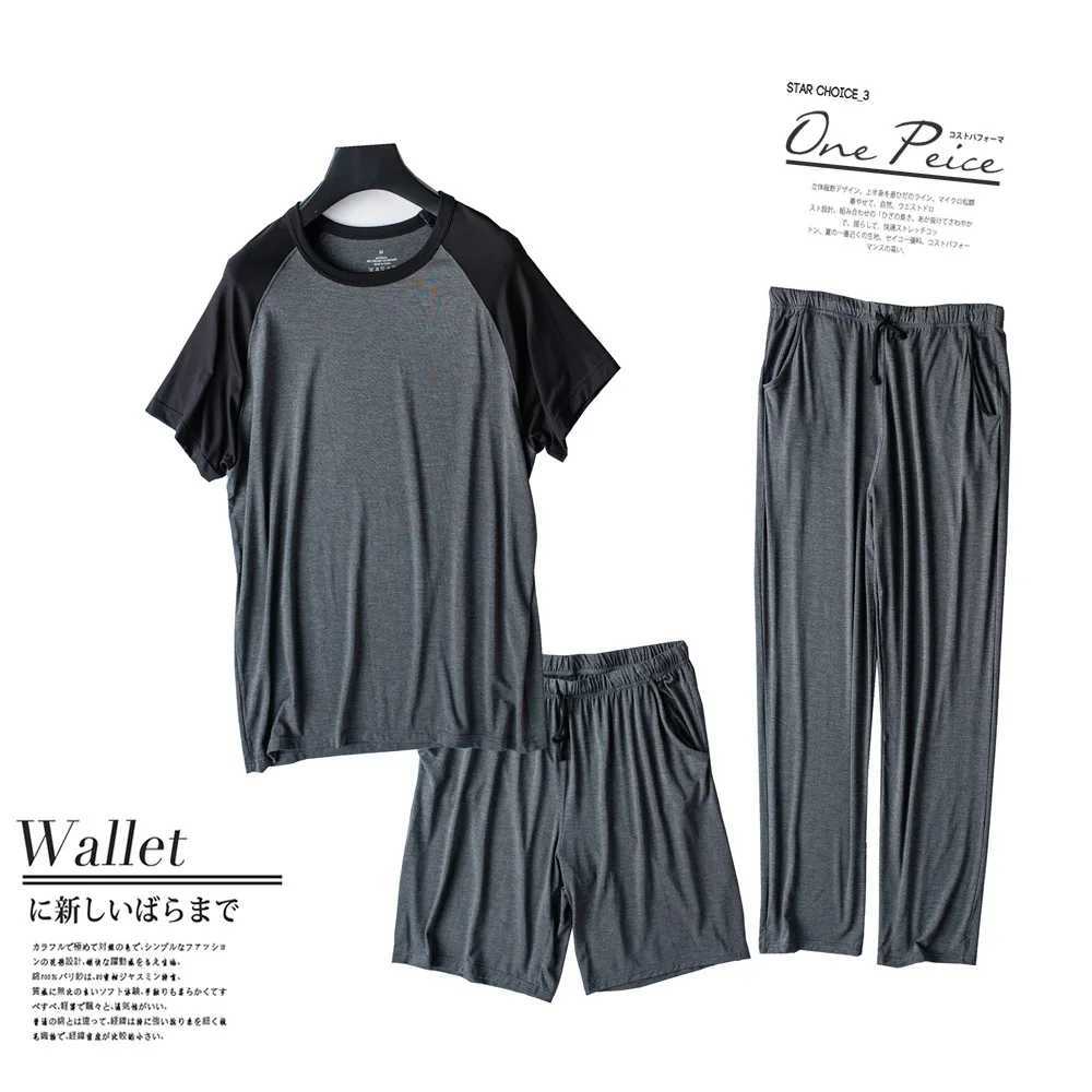 M-3XL sleepwear De Hombre new loose mens short sleeved three piece set patch work color summer sleepwear set W241221