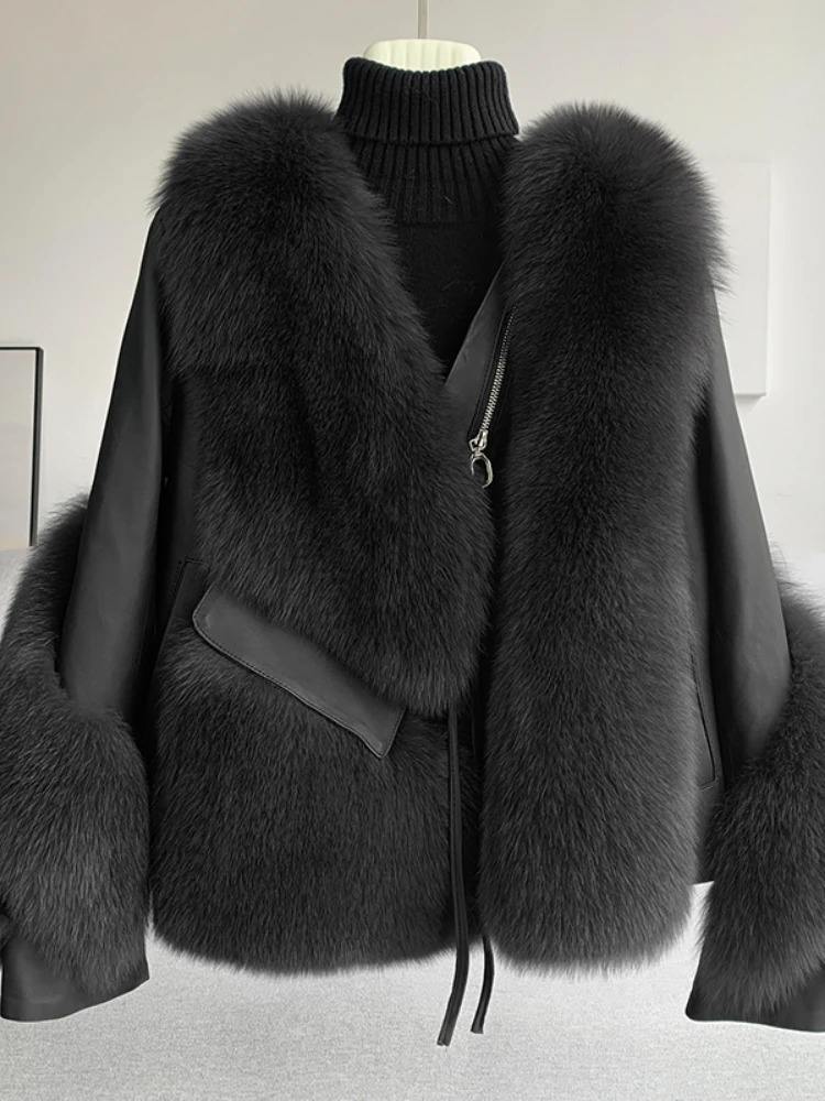 OFTBUY Real Fur Coat Winter Jacket Women Natural Fox Genuine Leather Outerwear Streetwear Locomotive Thick Warm 241216