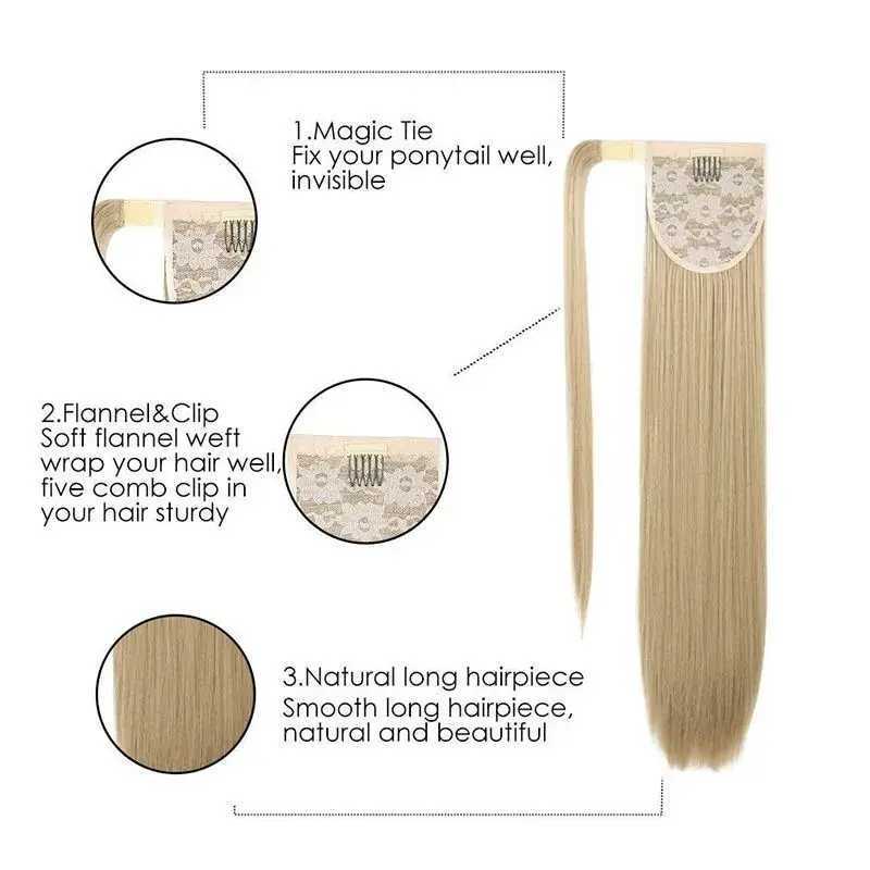 22Inch Straight Ponytail Hair Synthetic Extensions Heat Resistant Hair Wrap Around Pony Hairpiece for Women Daily UseXJ241221