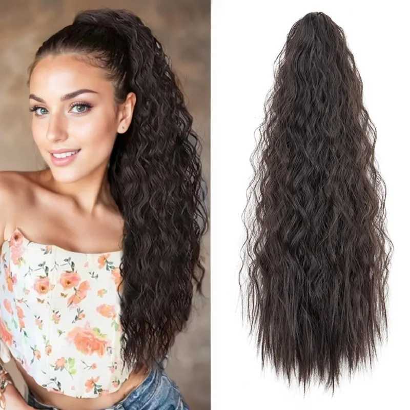 22Inch Synthetic Long Kinky Curly Ponytail Drawstring Clip in Hair Extension Black Brown Blonde Hairpiece for WomenXJ241221
