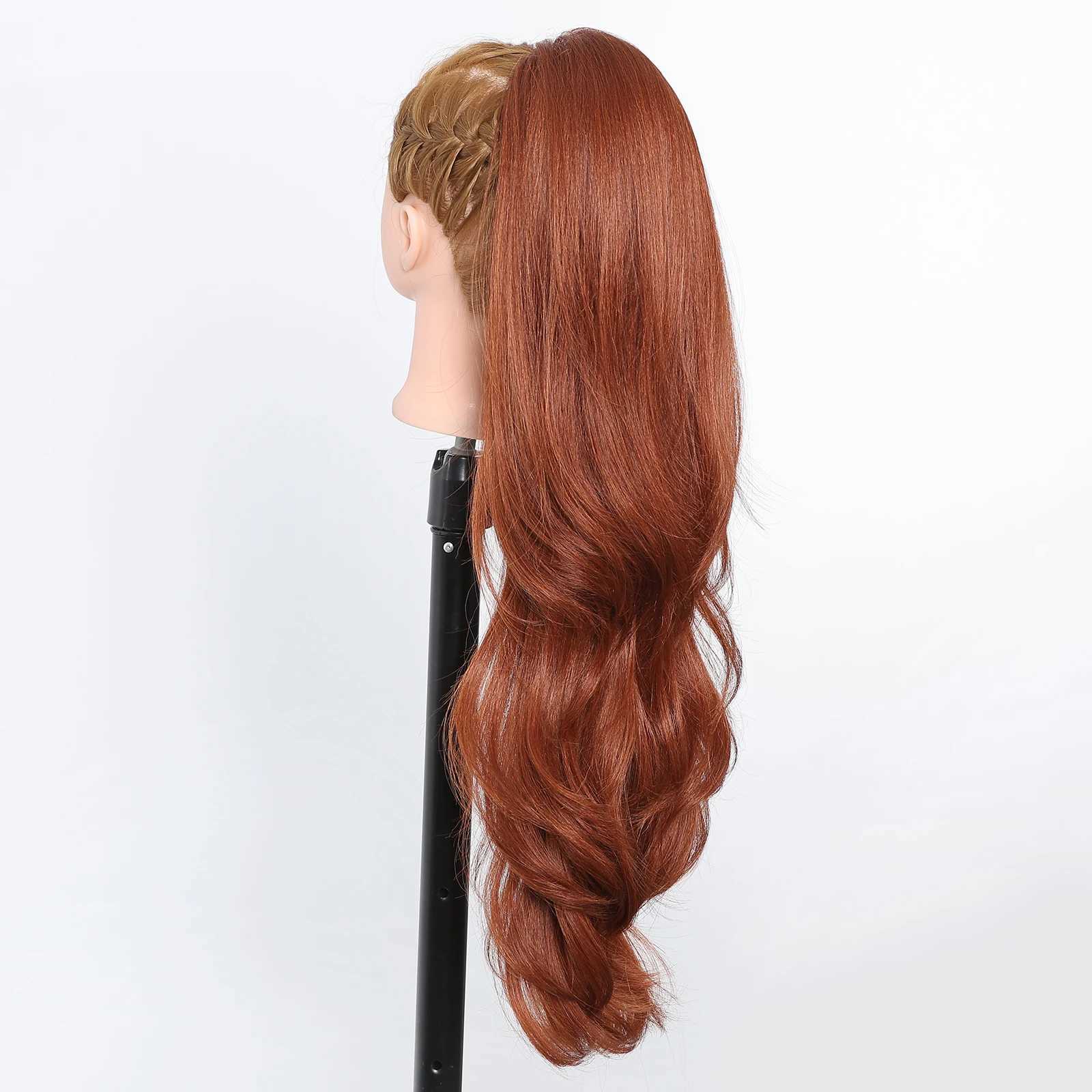 Long Wavy Synthetic Ponytail Orange Brown Natural Wavy Drawstring Hair Extensions for Women Daily Party Use Ponytail WigsXJ241221