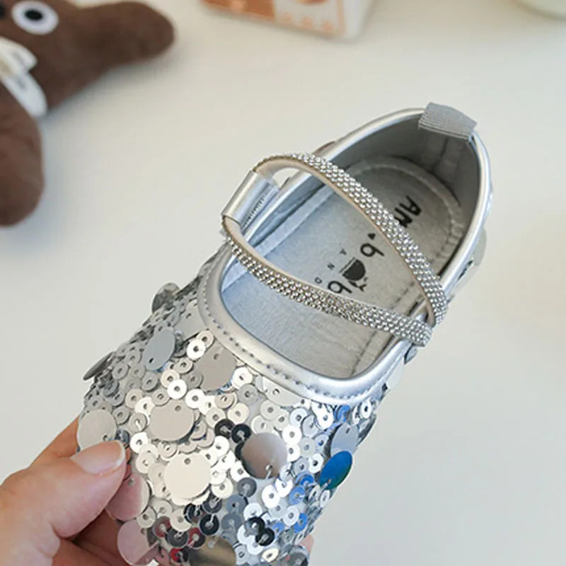 Sparkly Girls Leather Princess Shoes Wedding Party Baby Girl Sequined Children Dress Shoes Gracefully Shallow Footwear H08101 241220