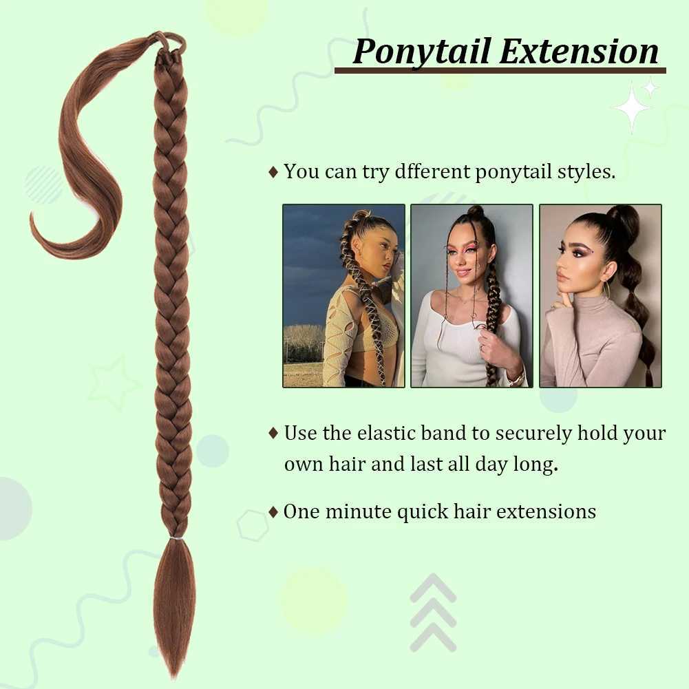 Long DIY Braided Ponytail Extension With Hair Tie Straight Wrap Around Synthetic Hair ExtensionsXJ241221