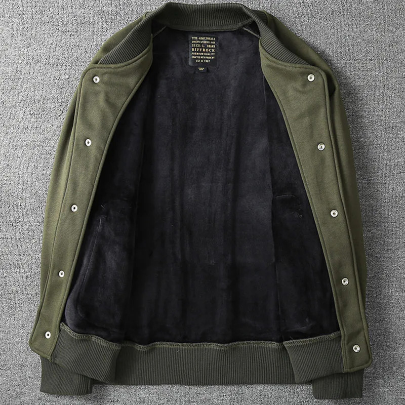 Mens Tooling Jacket Vintage Plus Velvet Thiceken Cotton Coat Loose Baseball Collar Coat Top Male 241216