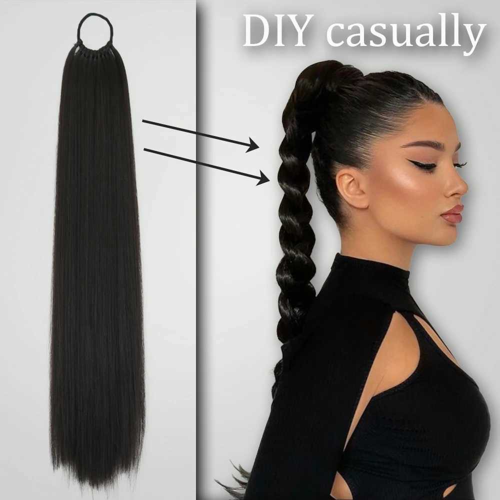 Ponytail For Women Synthetic Hair Extensions Long Straight False Horse Tails Fake Hairpiece 24 Inch For White Black WomanXJ241221