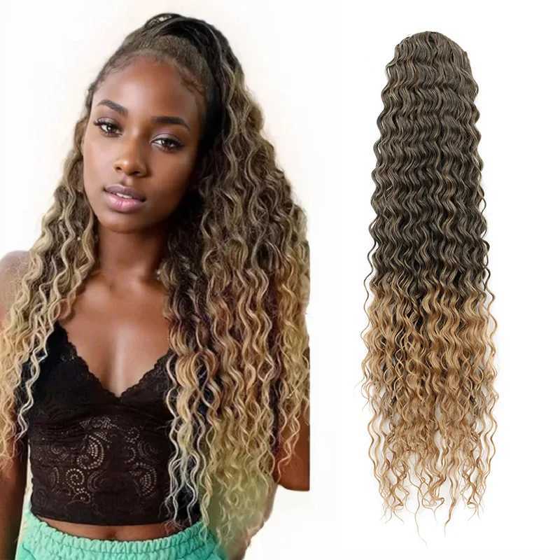 Synthetic Deep Wave Ponytail 22Inch Kinky Curly Drawstring Ponytail Extensions for Women Clip On Pony Tail Hair HairpieceXJ241221