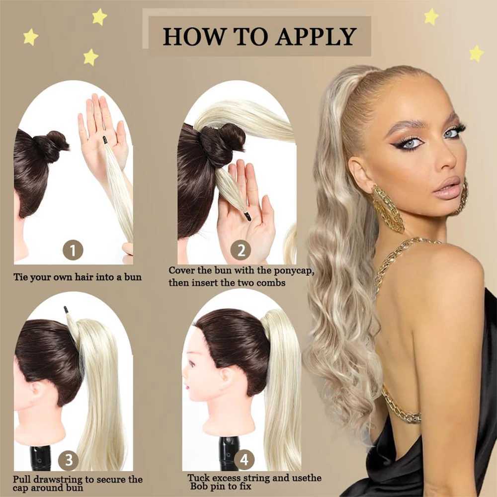 30Inch Synthetic PonyTail Wrap Around PonyTail Long Wavy Hair Extensions Black Blonde Hairpiece For WomenXJ241221