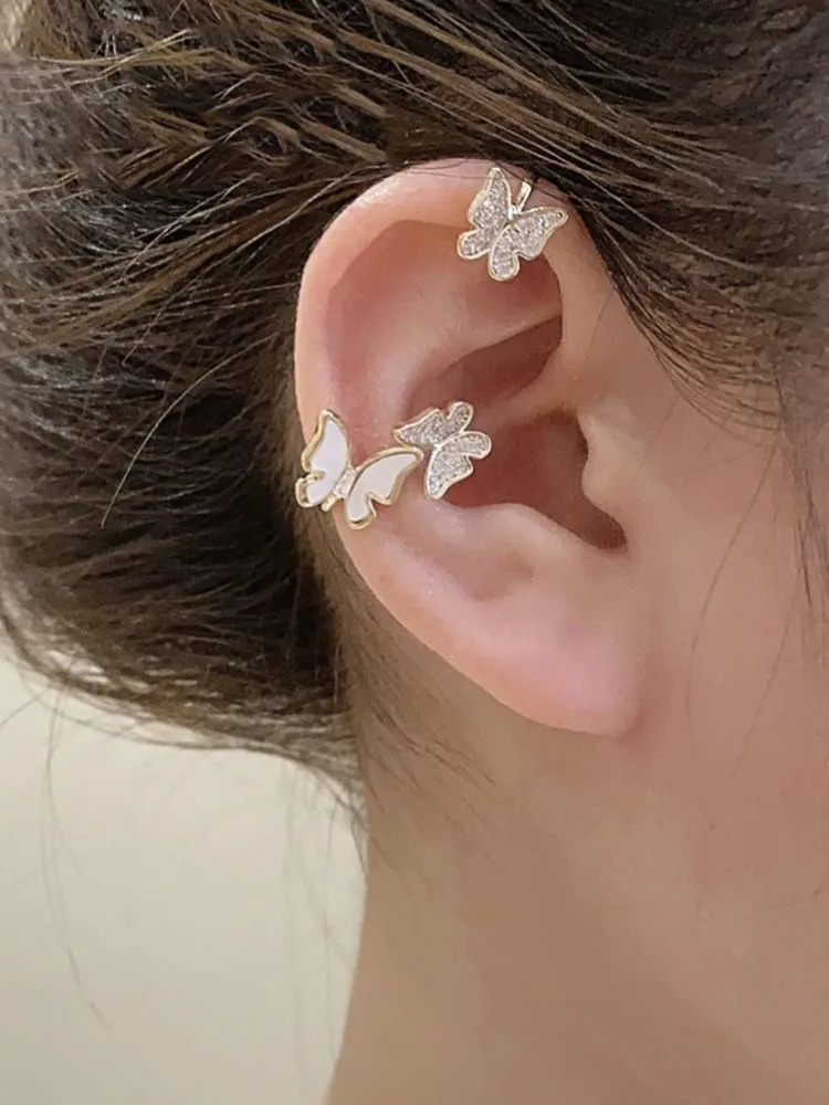Trendy Diamondembedded Oildrop Butterfly Ear Cuff Earrings for Women No Piercing Fashion Accessory 241220