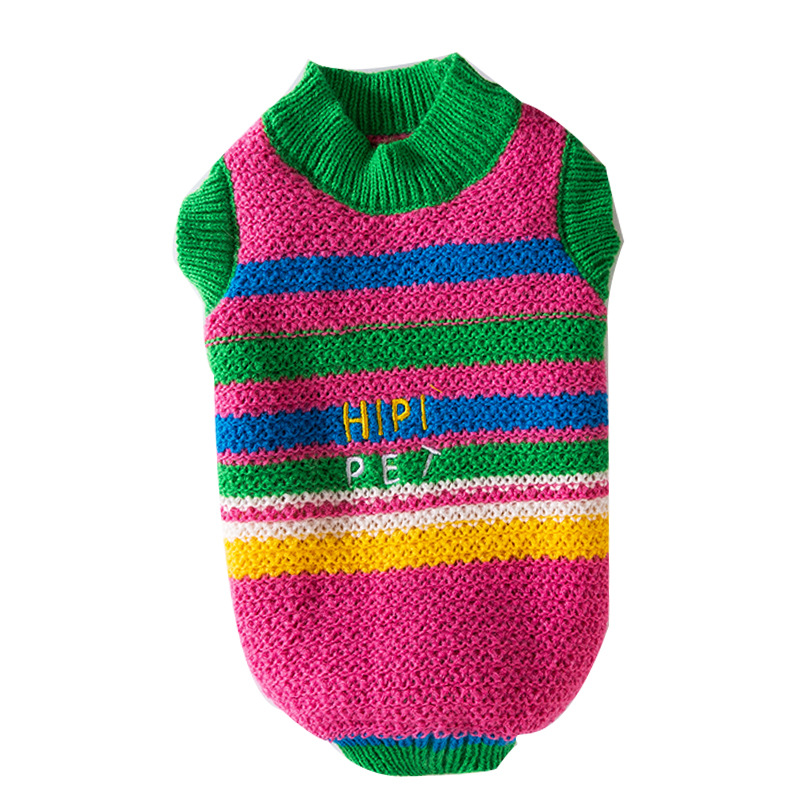 Simple colored striped sweater for dogs in autumn and winter, warm winter knitted sweater, pullover, two legged clothes, pet dog clothes