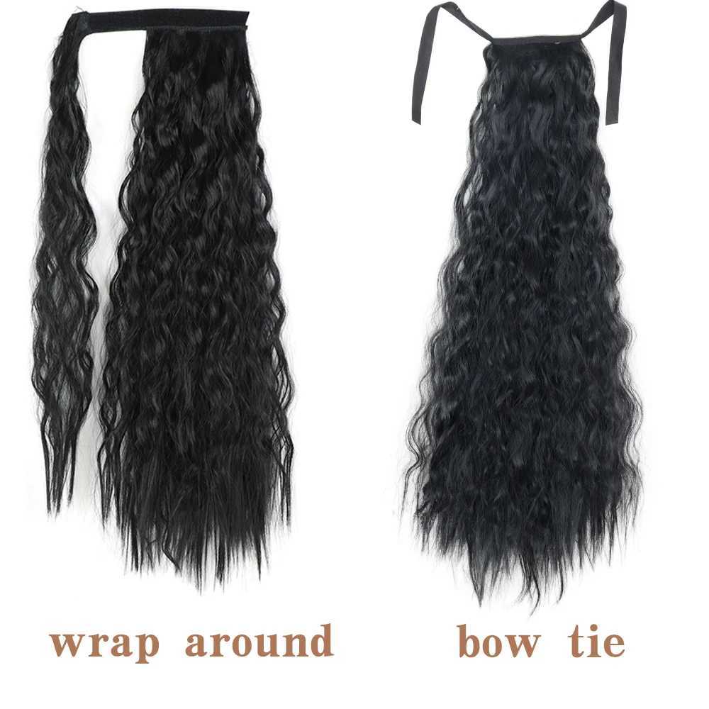 Synthetic Long Corn Wavy Ponytail Hairpiece 55 85cm Wrap Around Hair Clip in Black Ombre Blonde Hair Extensions Pony TailXJ241221