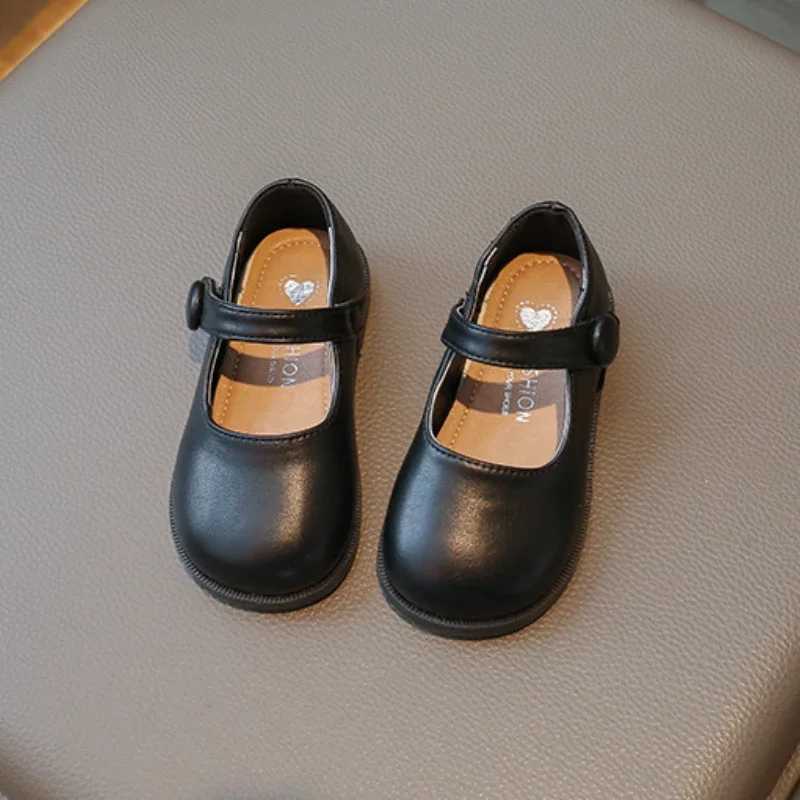 Sneakers Black School Girl Leather Shoes New Solid Color Autumn Versatile Kids Mary Jane Shoes Fashion Non-slip Children Princess Shoes H241221