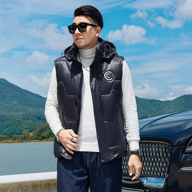 2025 New In Men Padded Vest Winter Hooded Zip-up Sleeveless Jacket Male Autumn Warm Blue Golf Wear Waistcoat Big Plus Size 12XL
