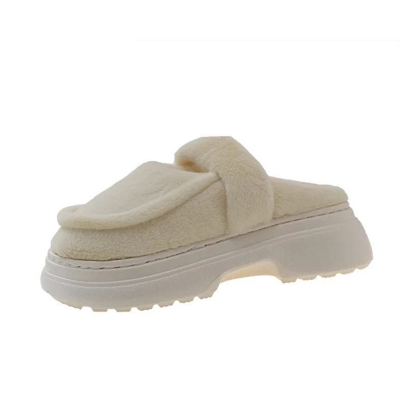 Platform Flats Fur Home Cotton Slip Womens Mule Shoes 2025 Trend Casual Flip Winter Fashion Snow Botas Mujer 241213