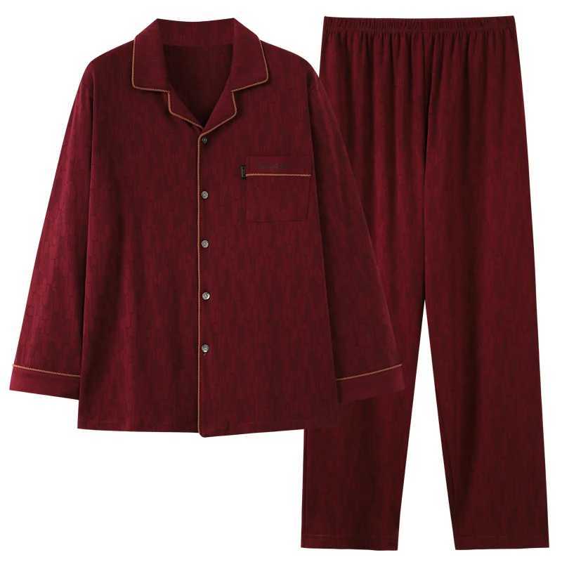 High quality M-4XL mens sleepwear set 100% pure cotton lapel sleepwear mens autumn sleepwear W241221