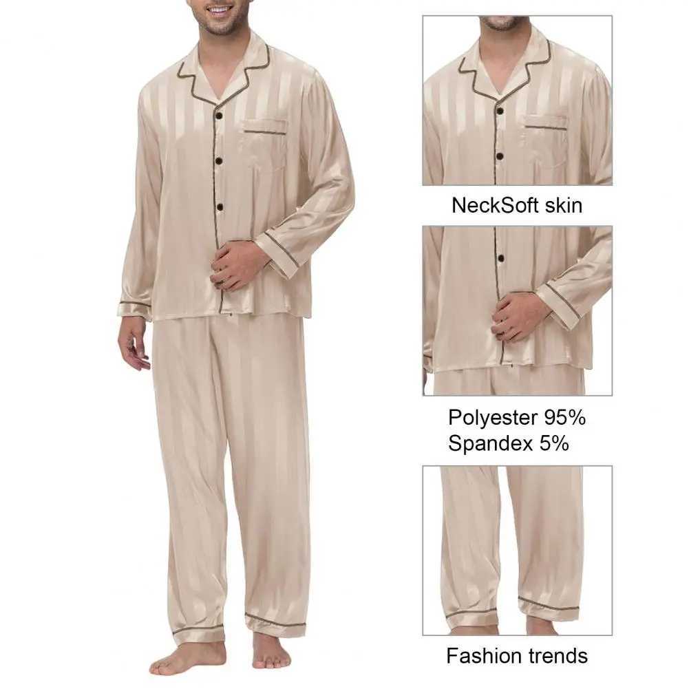 2-piece/set silk satin mens sleepwear set buttoned sleepwear top chest pocket long pants set comfortable sleepwear W241221