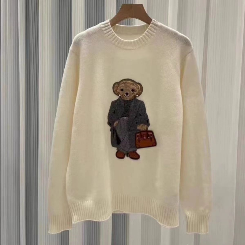 Designer's Spring New Cashmere Hoodie Fashionable and Casual Loose Round Neck Knitted Bear Women's Sweater