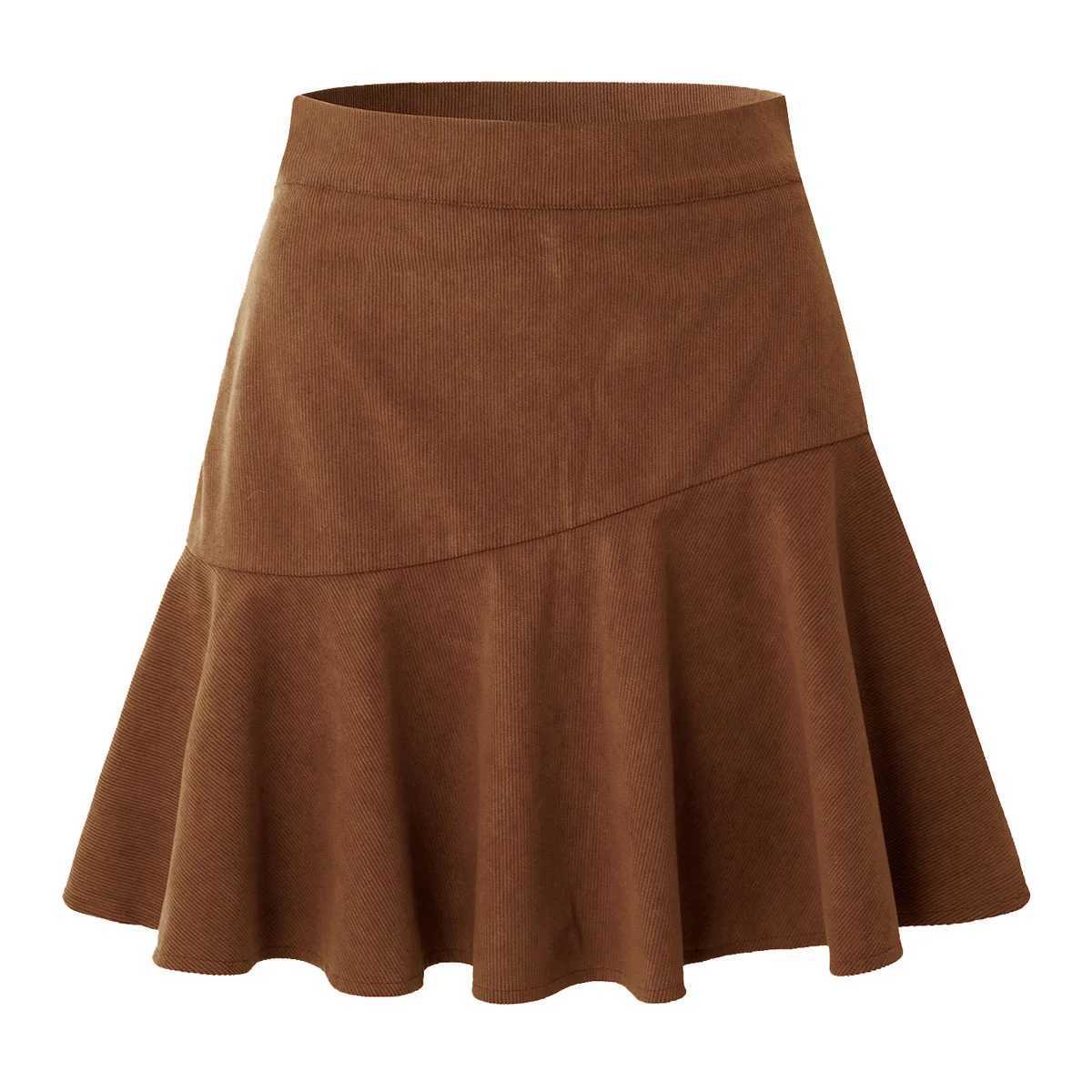 New In 2023 Womens Fall Winter Corduroy Skirt Office Lady High Waist Black Brown Zipper Sexy Short Pleated SkirtsXJ241221