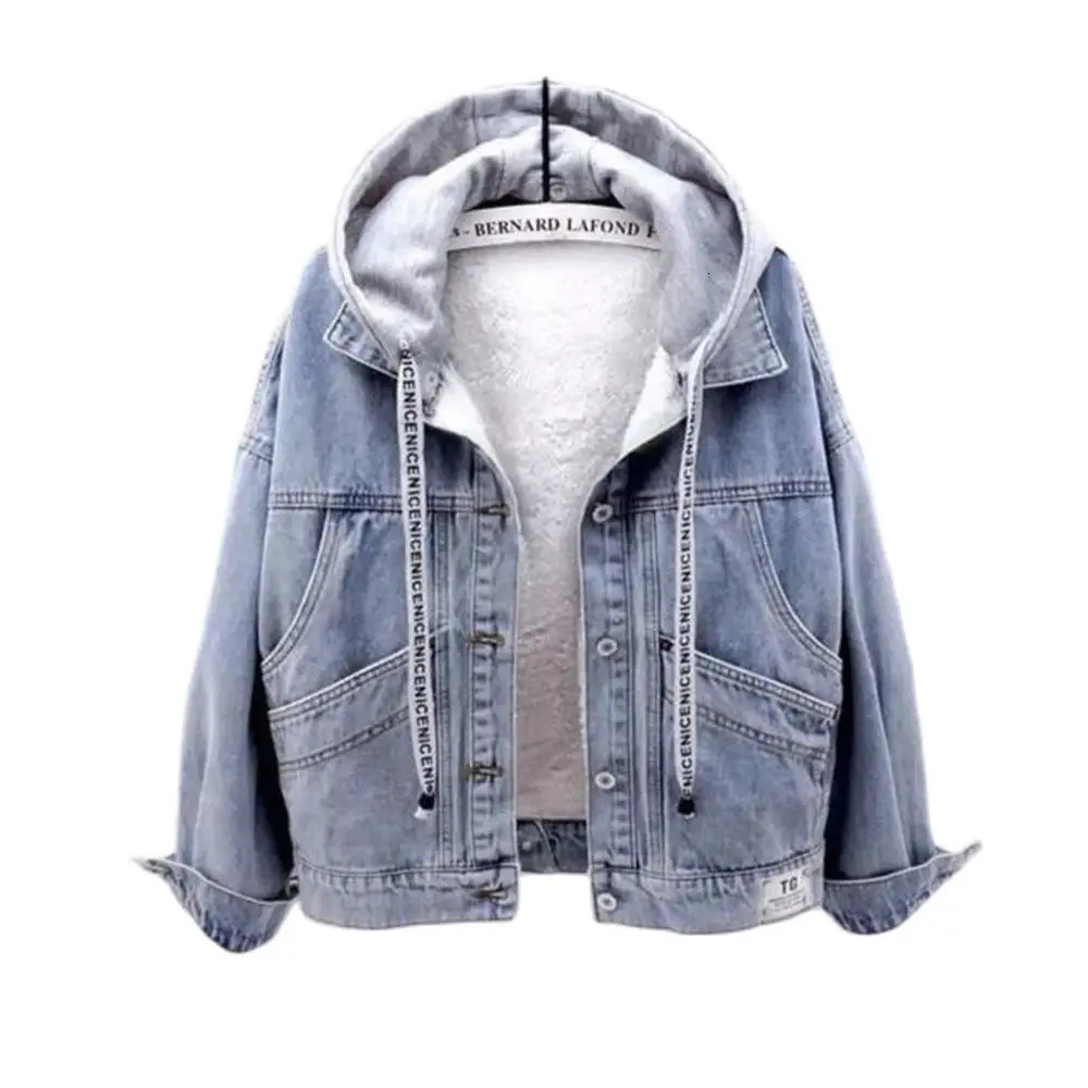 Winter Denim Jacket Women Fashion Fur Collar Warm Fleece Velvet Lining Denim Coats Bomber Jacket Female Blue Chaqueta Mujer 241217
