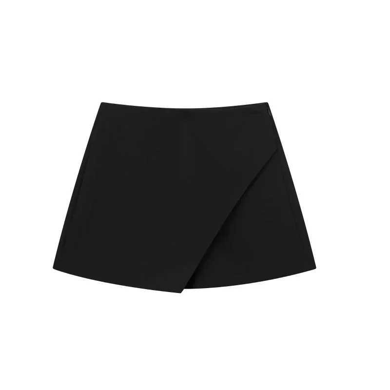 TR Fashion Womens High Waist Shorts Skirts Solid Asymmetrical Side Zipper Skirts Shorts Summer Black White Mini ShortsXJ241221
