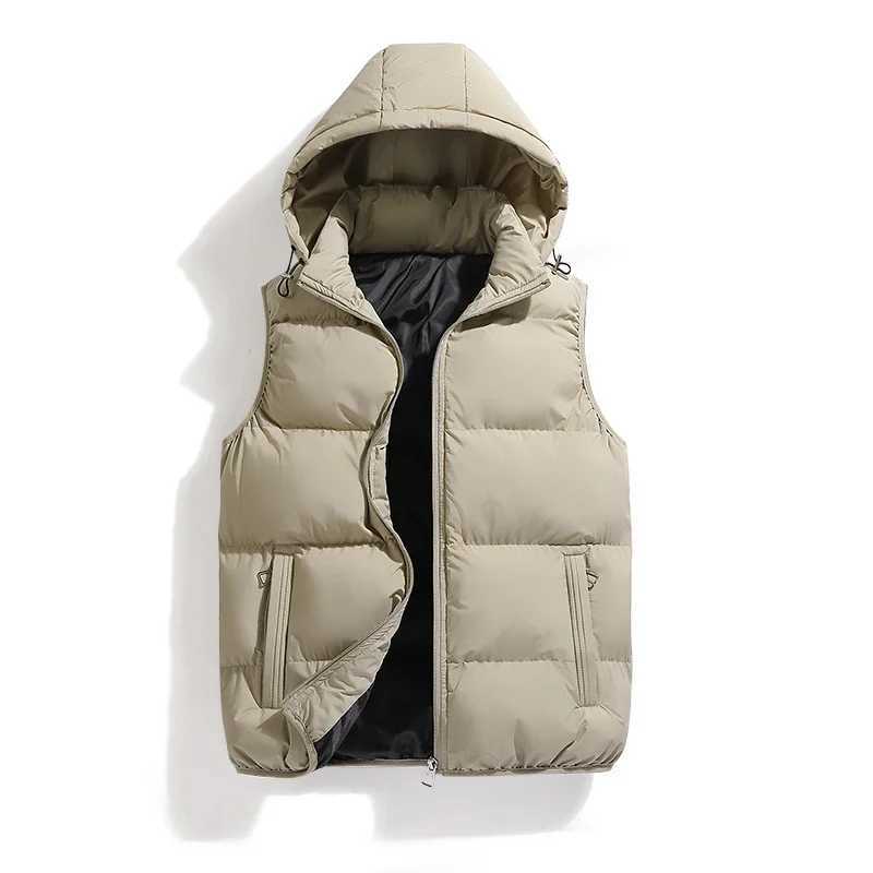 Male Solid Color Autumn Winter Warm Vests Sleeveless Mens Cotton Hooded Best Sellers Puffer Vest Mens Loose Casual JacketXJ241221