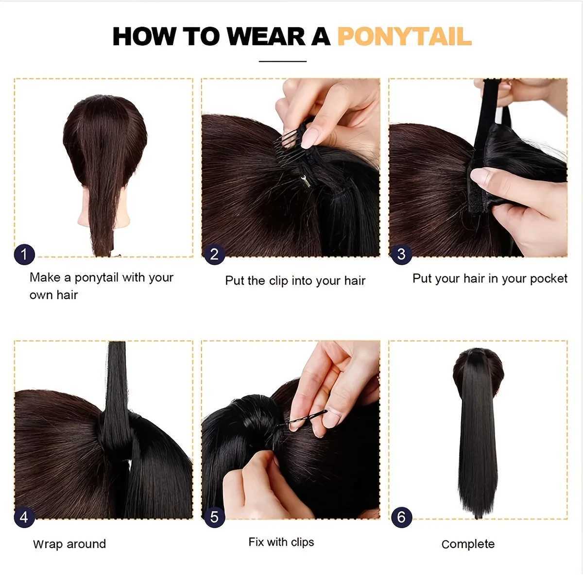 Synthetic Wrap Around Long Ponytail Extension Natural Black Yaki Ponytail Extension for Women Pony Tails Hair ExtensionsXJ241221
