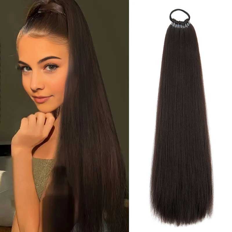Synthetic 22Inch Long Straight Ponytail Hair Extension With Elastic Band 10 Strands Braid Ponytail Hair Accessories for WomenXJ241221