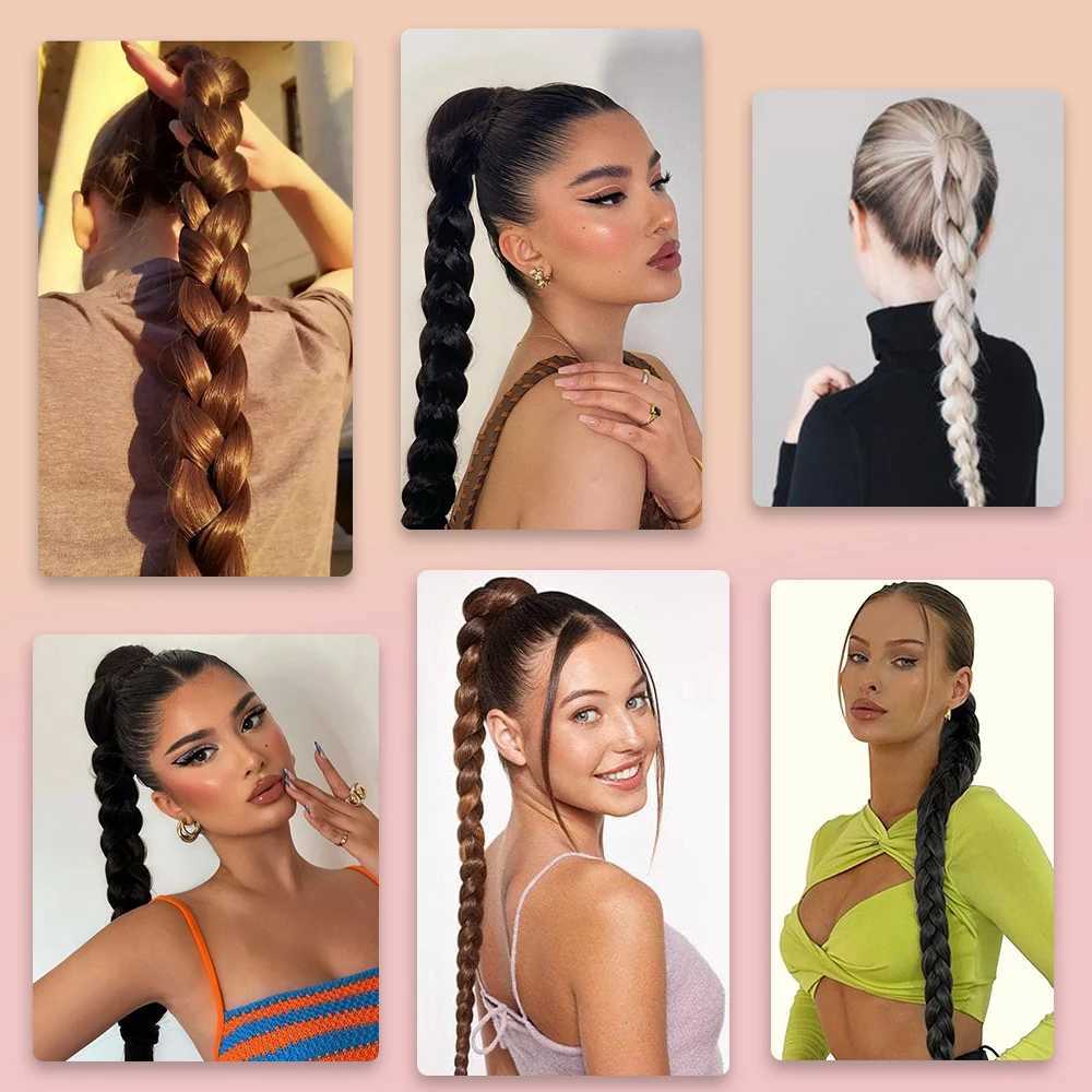 34 Extra Long Ponytail With Hair Tie Synthetic Braid Ponytail Extension Natural Black Hair Straight Fake Hair DIY BraidedXJ241221