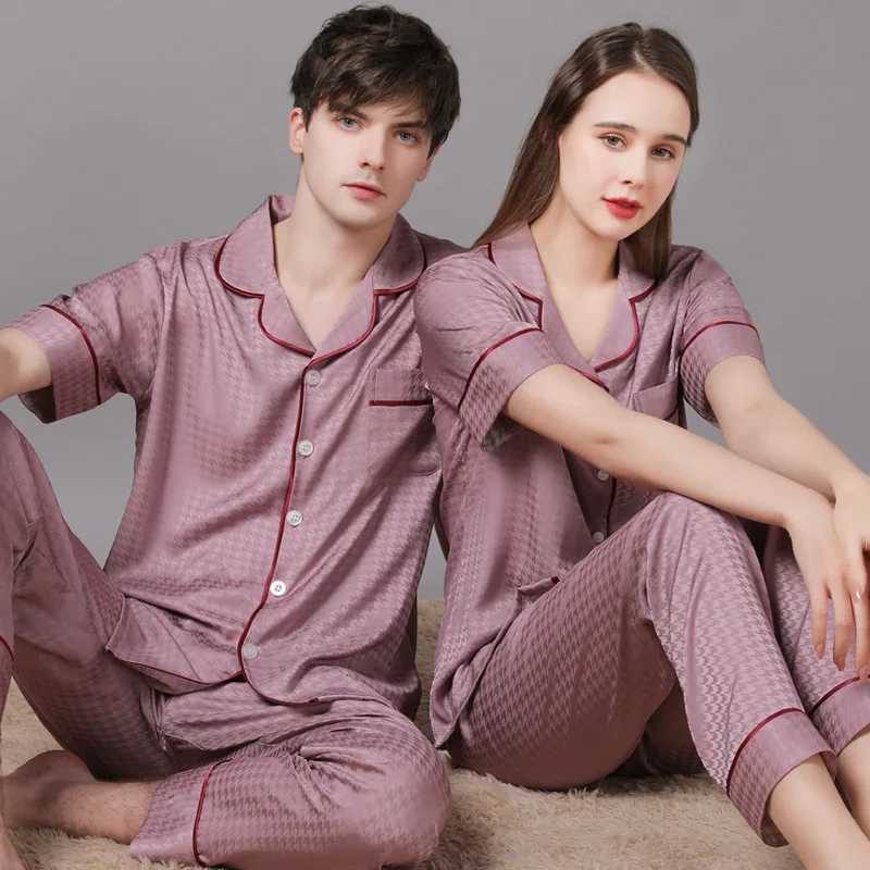 High quality couple pajamas set summer short sleeved pants home fabric mens ice silk thin satin oversized pajamas set womens W241221