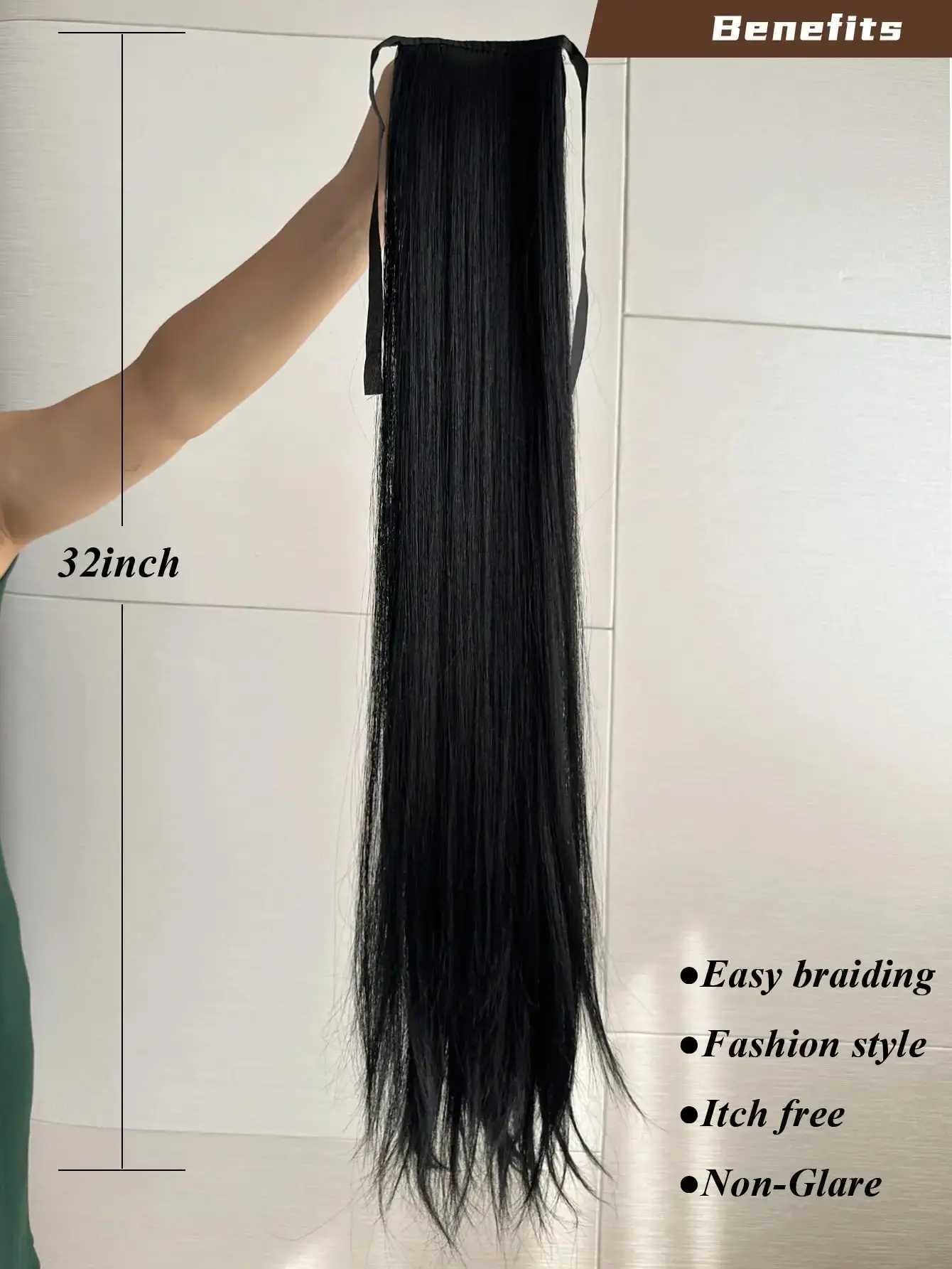 Clip in Ponytail Extension Wrap Around Long Straight Pony Tail Hair 85CM Synthetic Hairpiece for Women Heat ResistantXJ241221
