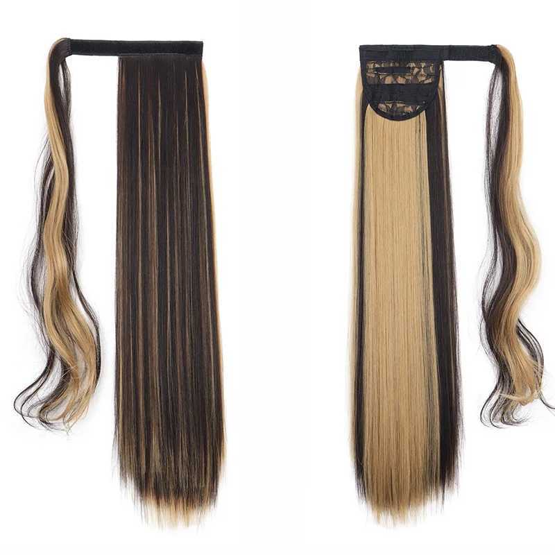 24Inch Synthetic Long Straight Ponytail Hair Extension Heat Resisting Black Hairpiece for WomenXJ241221
