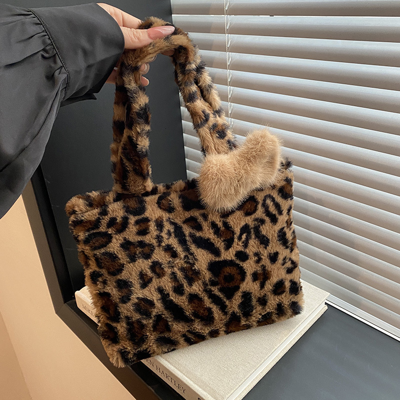 new plush leopard print cute cat girl designer commuting handbag trend cute women s shoulder bag bag