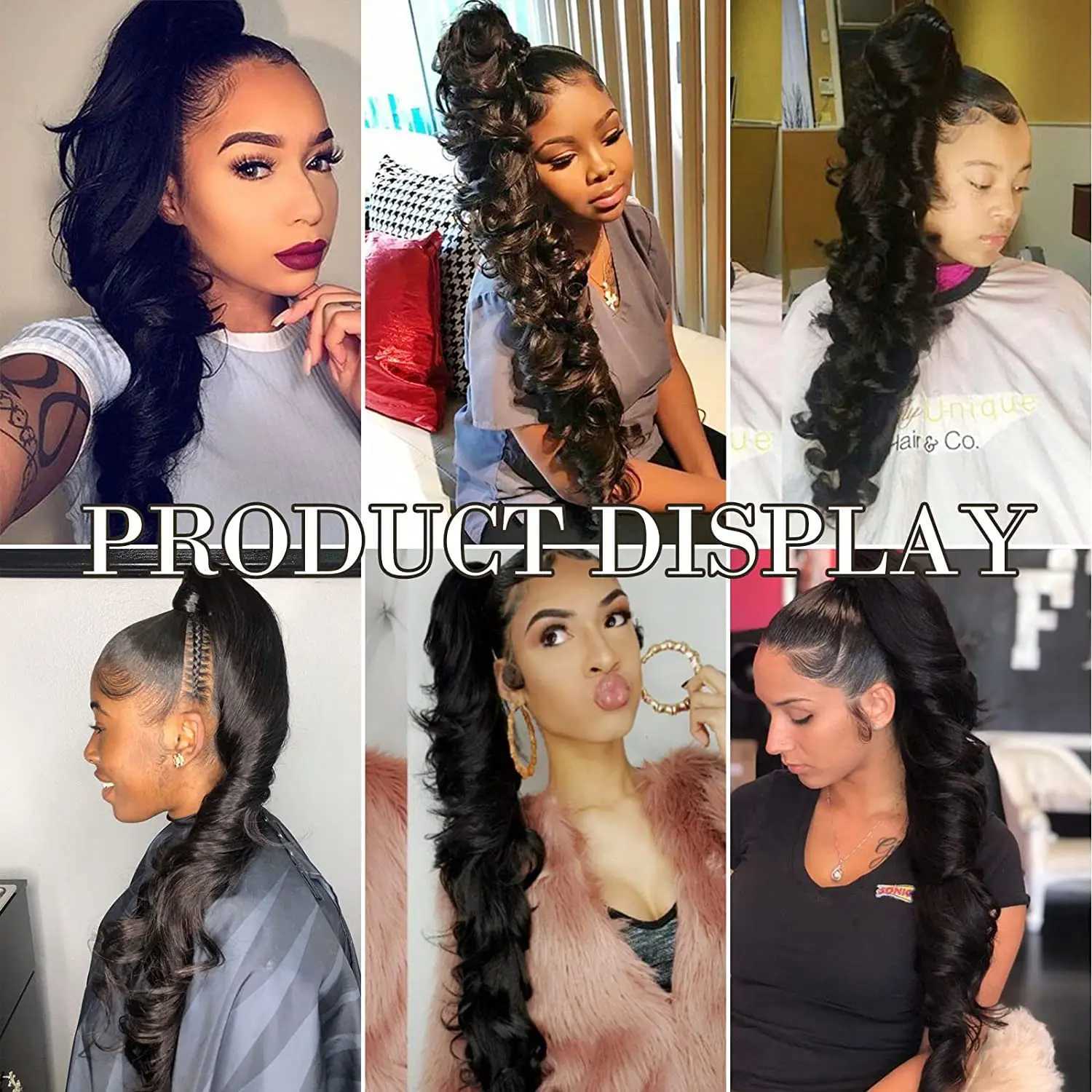 Synthetic 28inch Long Claw On Clip Ponytail Hair Curly Natural Tail False Hair For Women Horse Tail Black HairpieceXJ241221