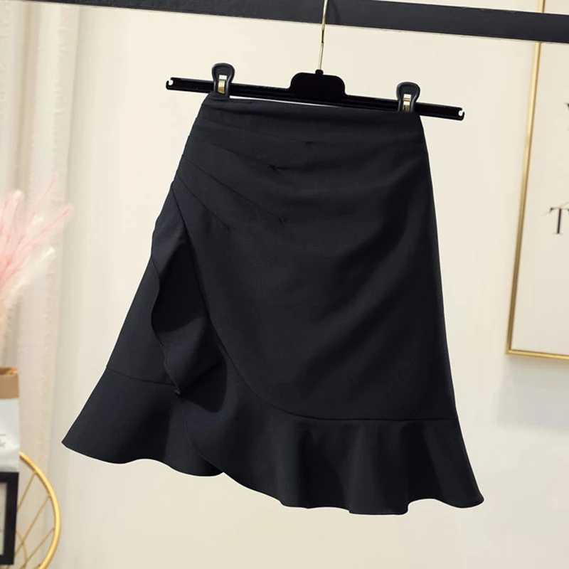 ever Womens High Waist Mermaid Short Skirt Korean Fashion Asymmetrical Ruffles Mini Skirts Woman Sexy Office A-line SkirtXJ241221