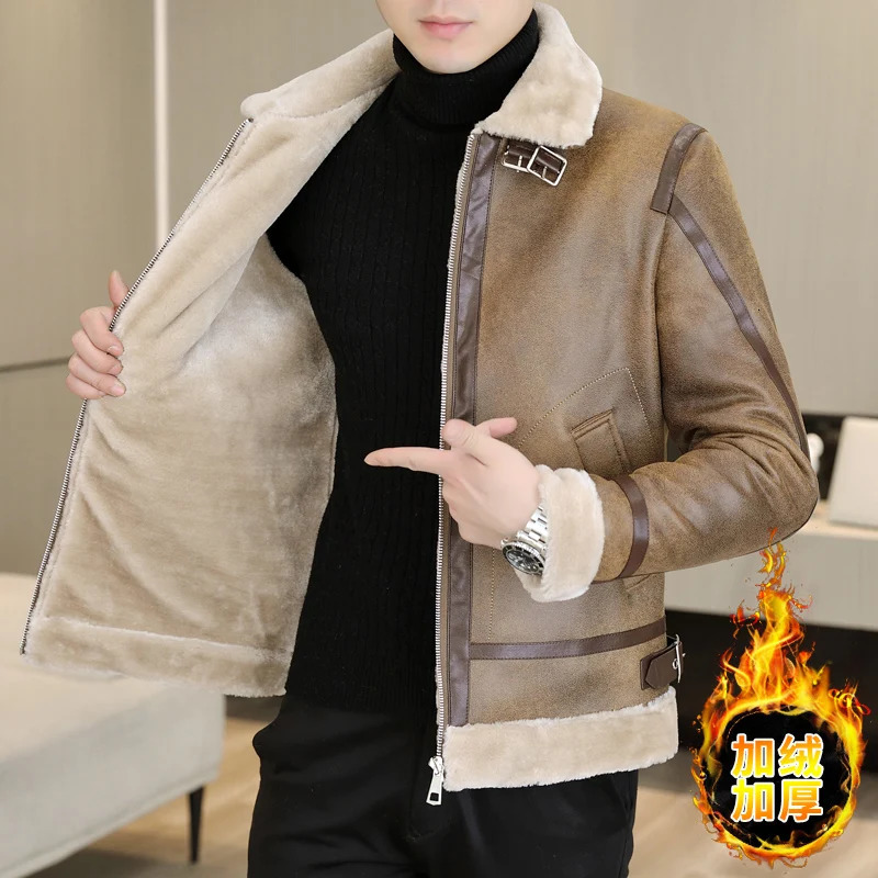 British Style Winter Motorcycle Leather Jacket for Men Plus Velvet Padded Warm PU Leather Jacket Casual Business Overcoat M-3XL 241216