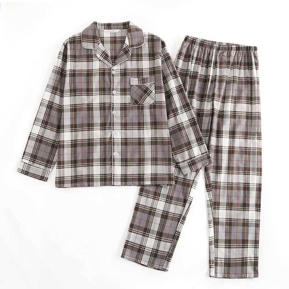 Plaid Design Multi Color Warm Cotton Flannel Long Sleeve Mens Pajamas Autumn/Winter Pajama Set W241221