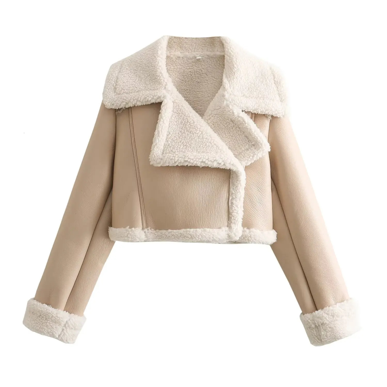 Autumn Winter Women Faux Lamb Leather Fur Short Jackets Lady Moto Biker Zipper Coats Thicken Warm Female Vintage Outerwear 241216