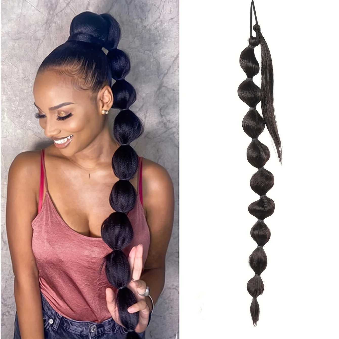 Synthetic African Fluffy Ponytail Hair Extensions-Extended Long Braid with Bubble Ponytail for Voluminous Look Hair AccessoriesXJ241221