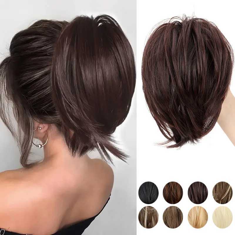 Synthetic Short Straight 8Inch Claw Clip in Ponytail Hair Extension Blonde Black Hairpiece for WomenXJ241221