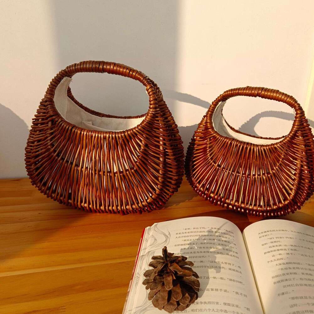 2023 New Vine Handheld Grass Vegetable Basket Woven Japanese Women's Bag