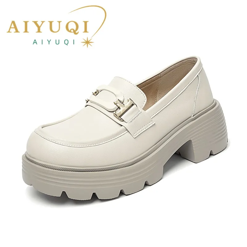 AIYUQI Platform Loafers Women Genuine Leather Women High Heels Spring One Foot British Style Women Shoes