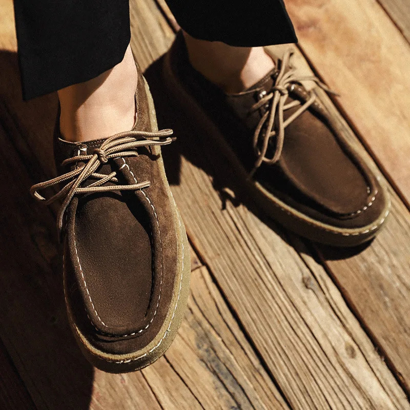 Mens casual shoes lace cowhide leather mens classic retro British style outdoor board shoes driving apartment 241213