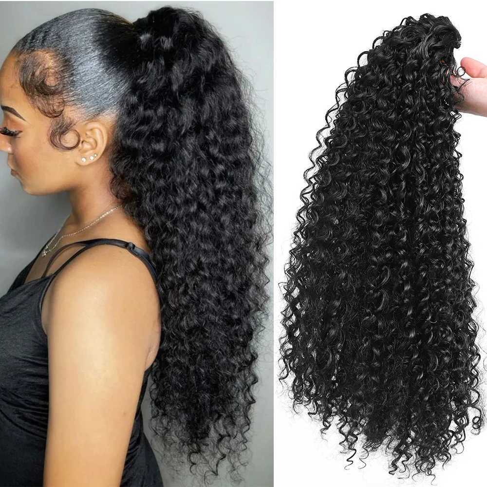 Long Curly Drawstring Ponytail Afro Puff Kinky Curly Ponytail Hair Extensions Fluffy Synthetic Fake Horse Tail Hair for WomenXJ241221