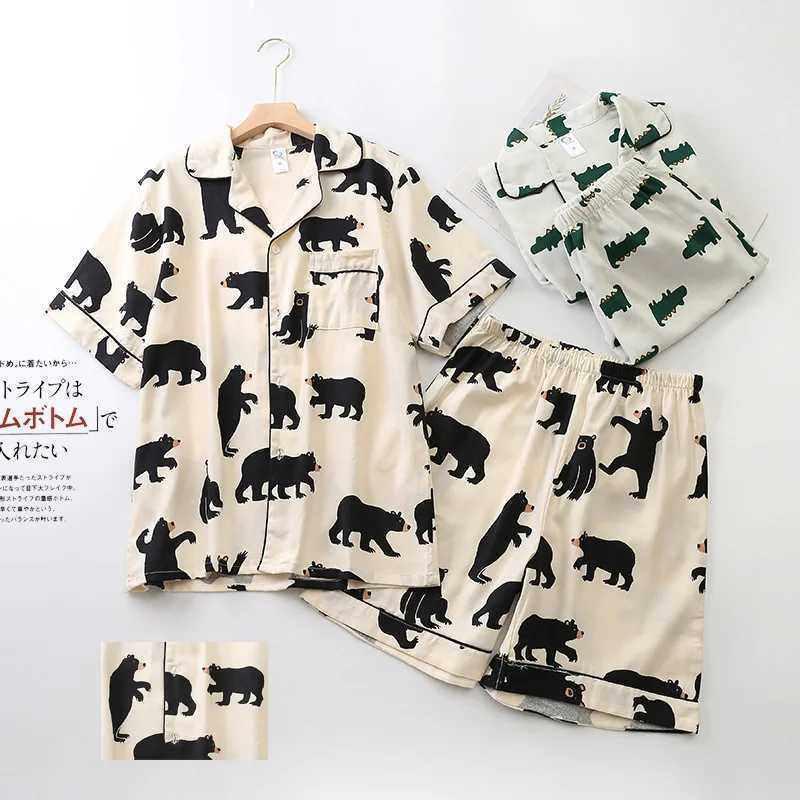 100% cotton pajama set for men cute bear summer short sleeved fashionable crocodile pajama sewing hombre W241221