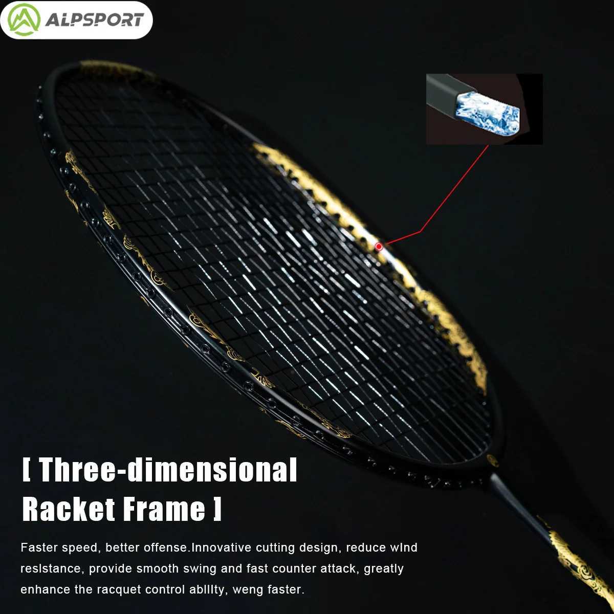 Alpsport Dragon 4U 26LBS all carbon fiber attack badminton racket with new embossed gold and black 100% original design rocketW241221